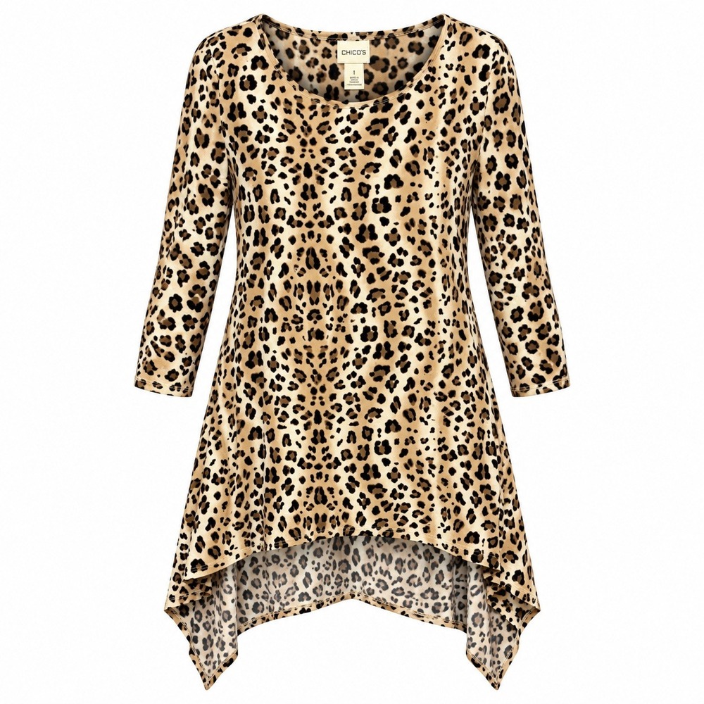 Chicos Size 2 Mob Wife Statement Leopard Tunic Top Women Large Indie Sleaze